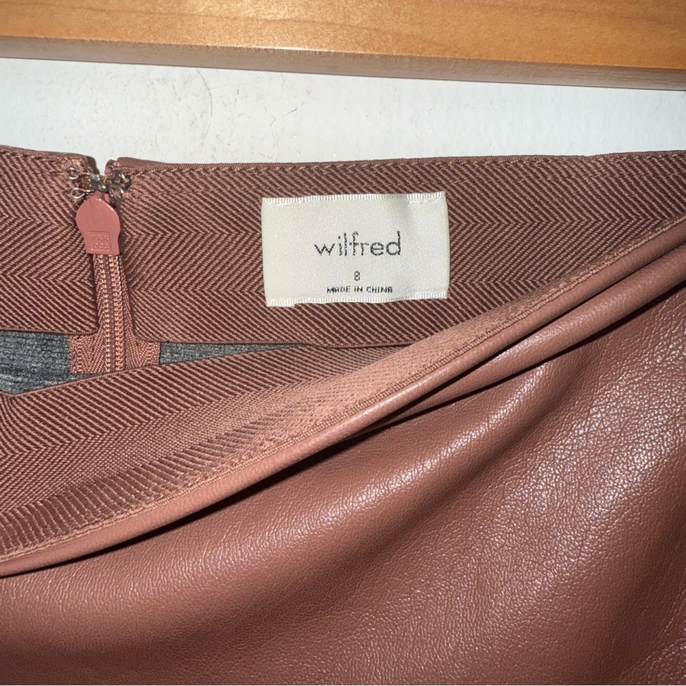 Aritzia Wilfred Angie High Waisted Faux Leather Mini Skirt Cognac Brown 8 - Picture 4 of 7